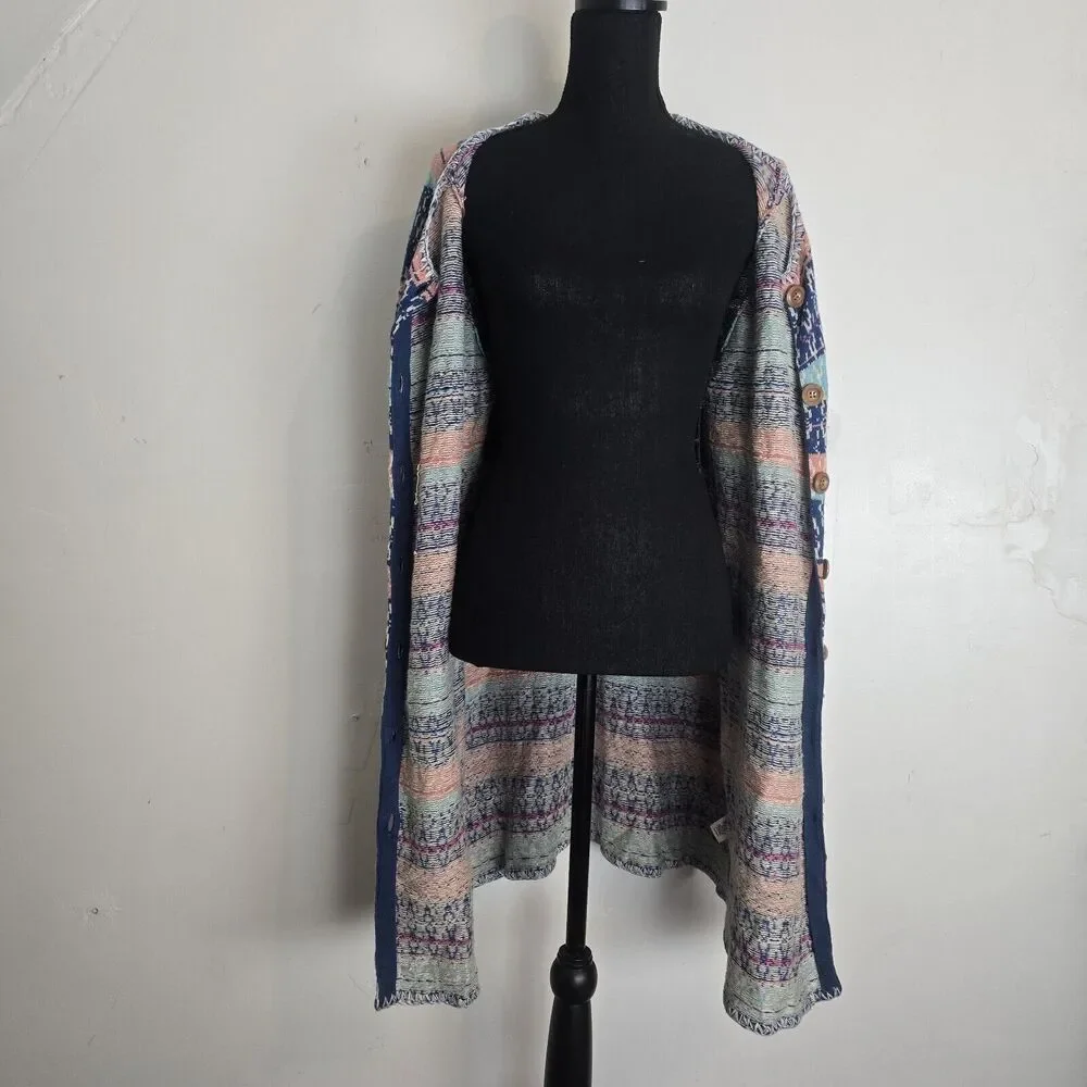 Sundance Cardigan Large Shoreline Long Wooden Button Up Boho Coastal Sweater - Picture 7 of 10